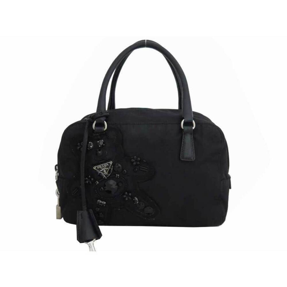 Prada Evening Bear Tessuto Handbag black beaded rhinestone embellishments
